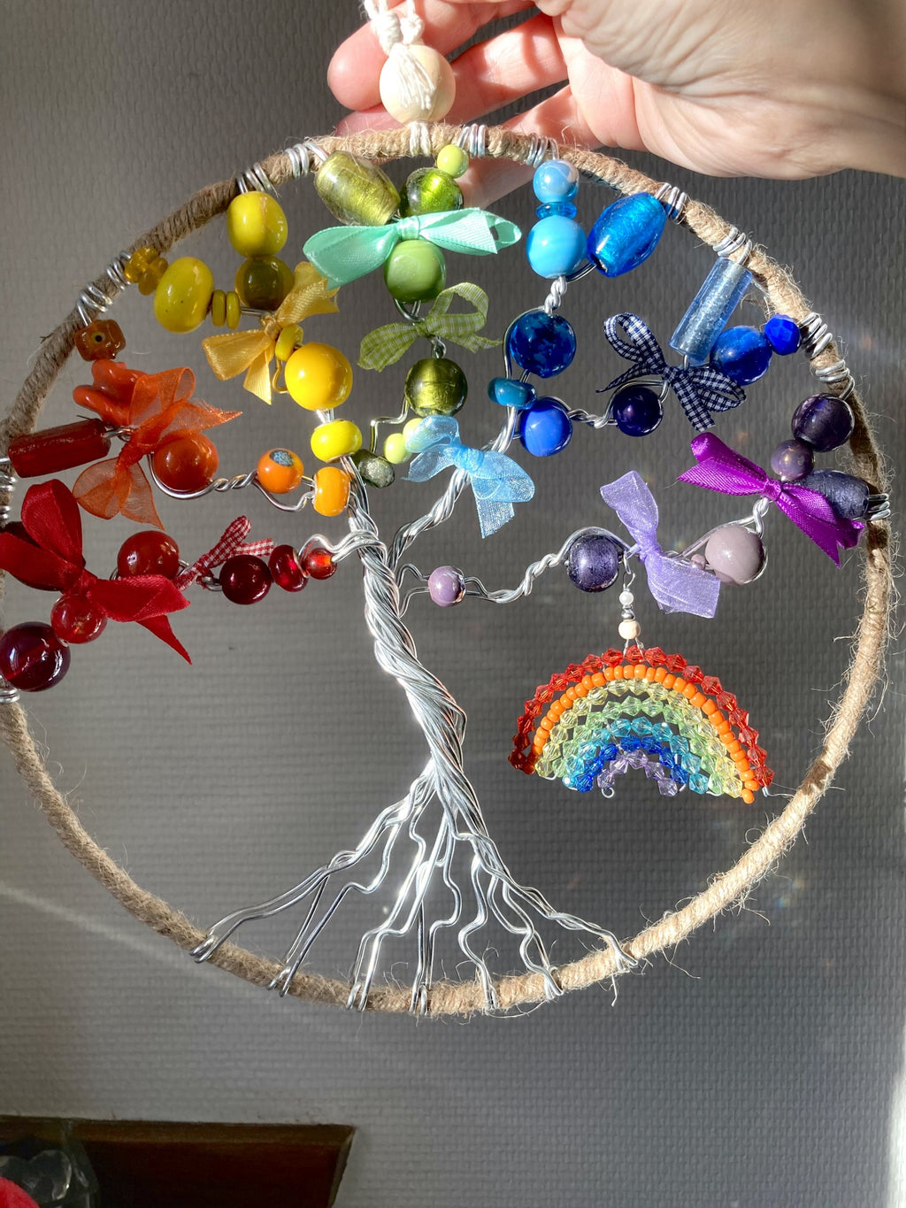 Rainbow Tree of Life Wall Decoration with Bow Accents