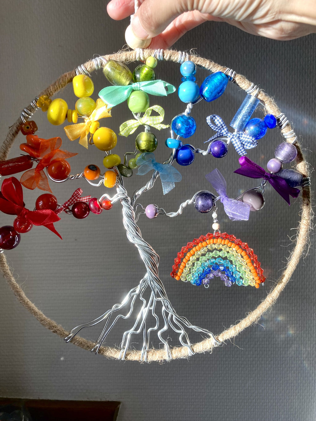 Rainbow Tree of Life Wall Decoration with Bow Accents
