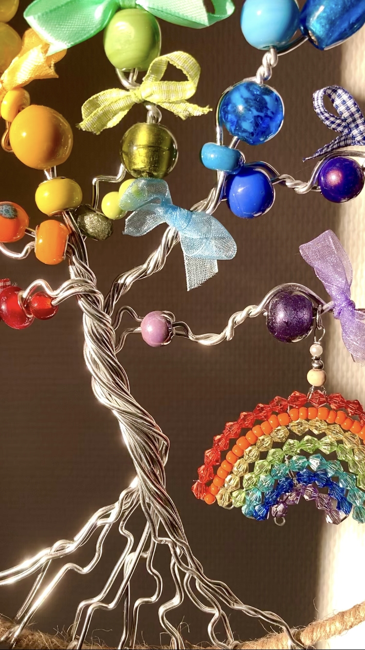 Rainbow Tree of Life Wall Decoration with Bow Accents