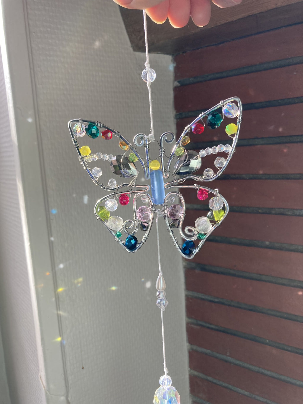 Handmade Butterfly Suncatcher with Feather - Whimsical Wire Art