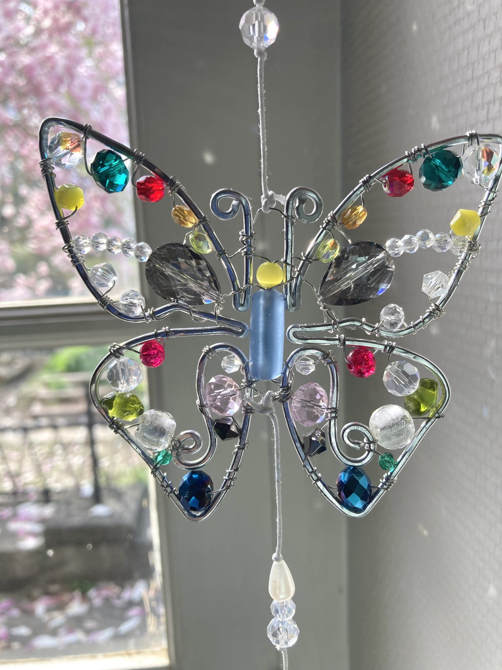 Handmade Butterfly Suncatcher with Feather - Whimsical Wire Art