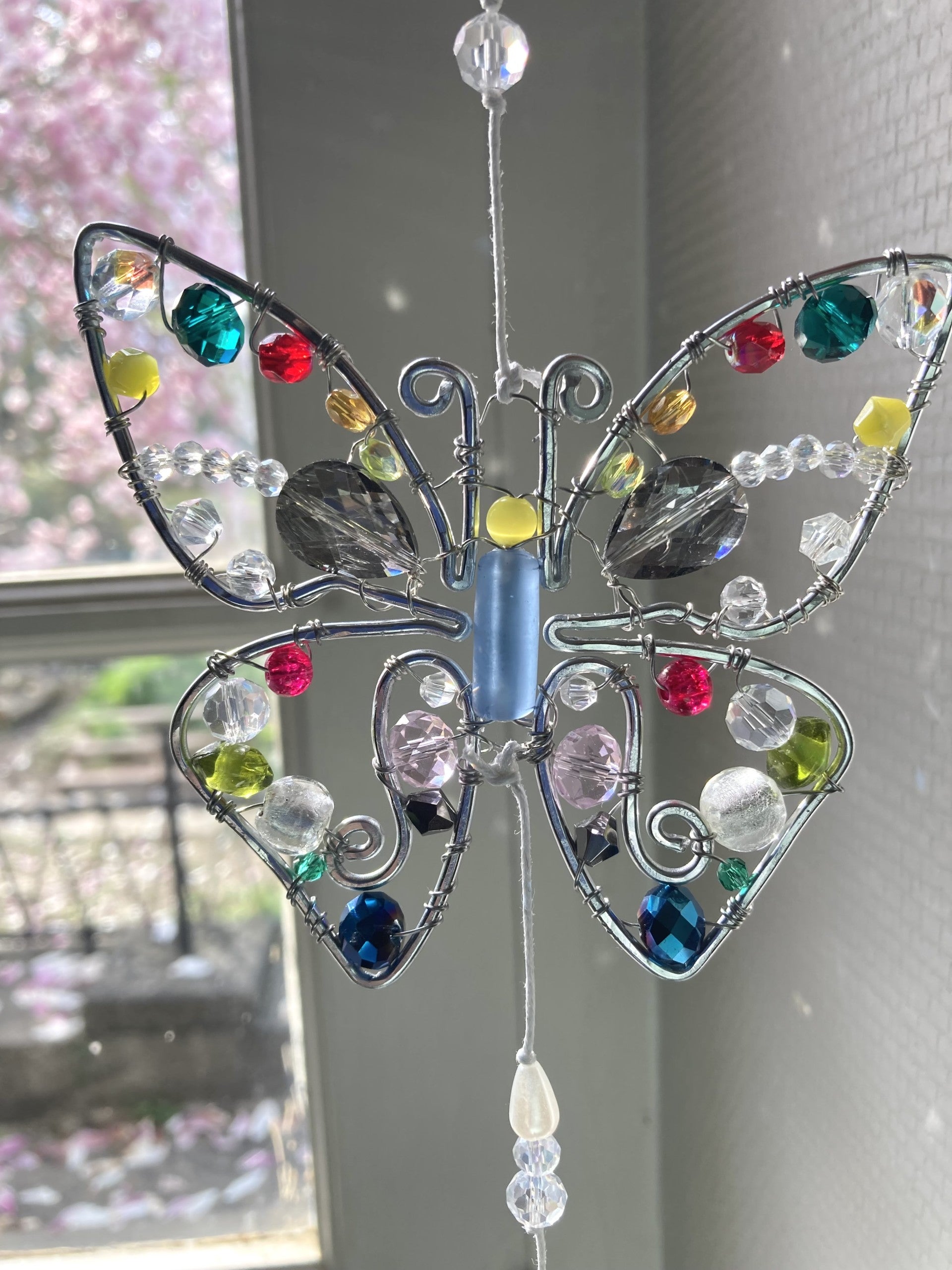Handmade Butterfly Suncatcher with Feather - Whimsical Wire Art