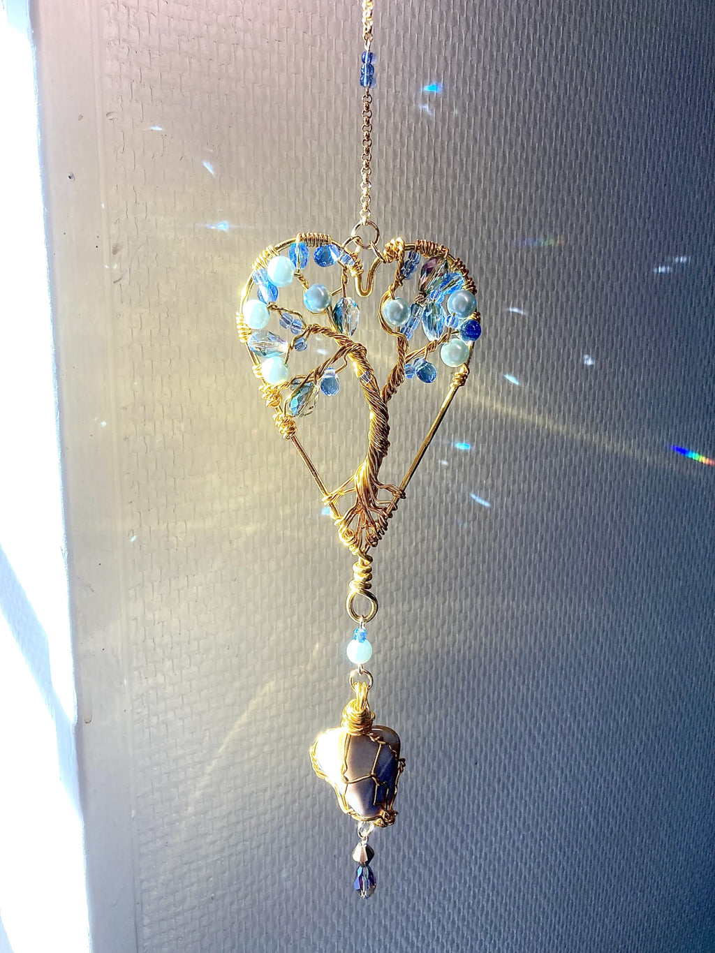 Handmade Heart Tree of Life Suncatcher with Chalcedony Stone