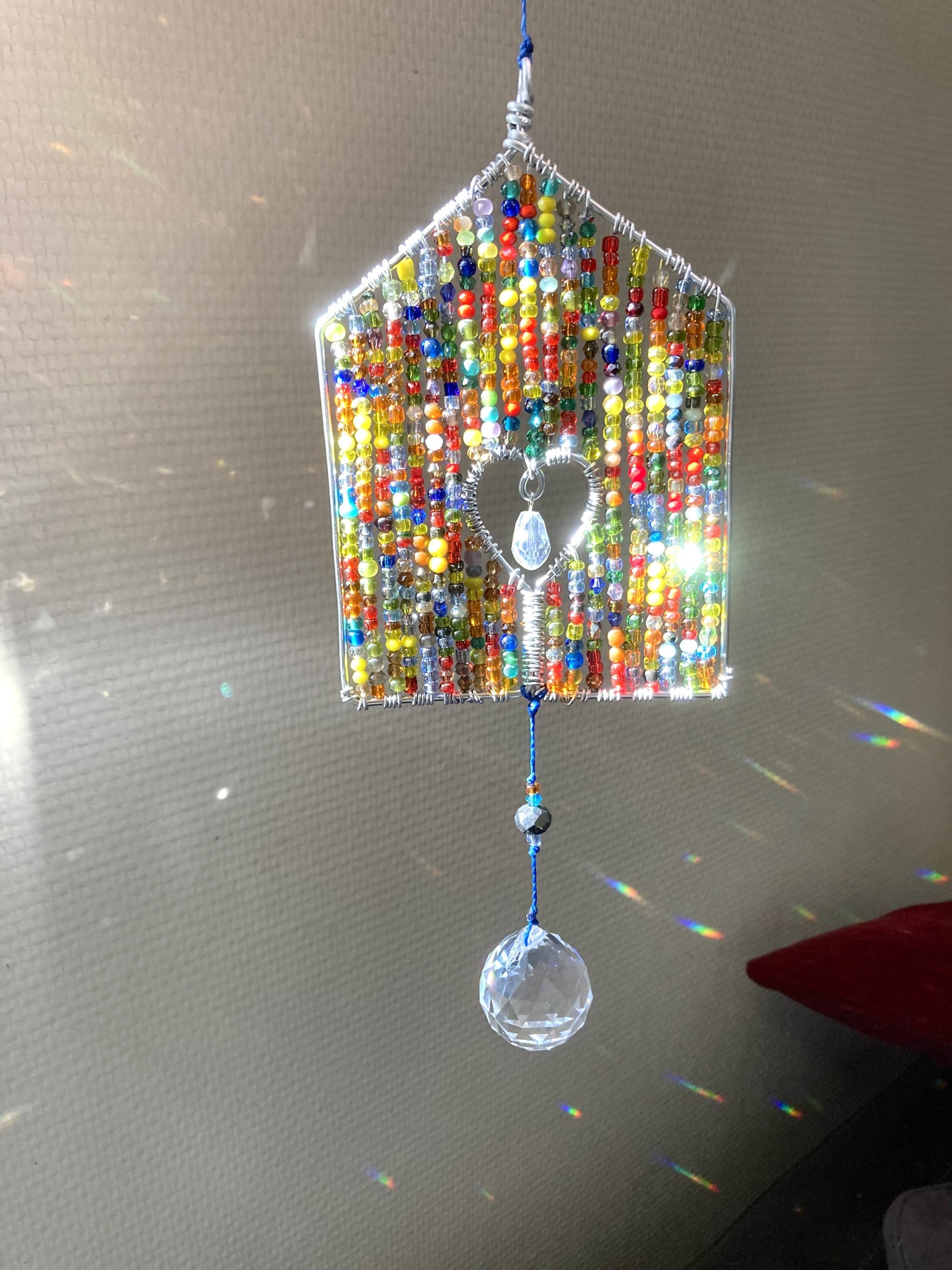Handmade House Suncatcher with Heart-Shaped Window
