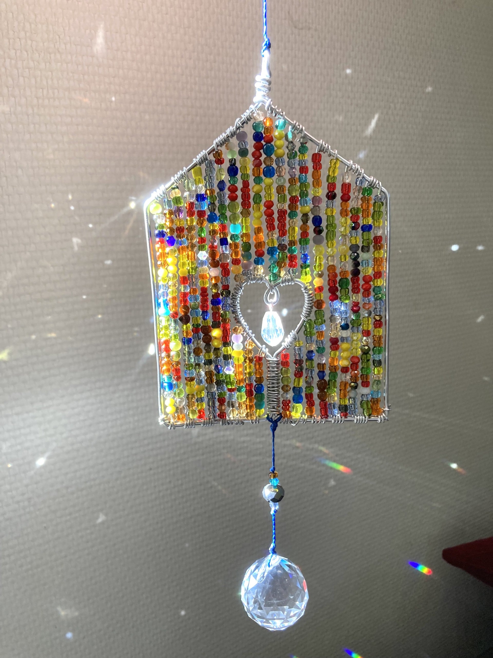 Handmade House Suncatcher with Heart-Shaped Window