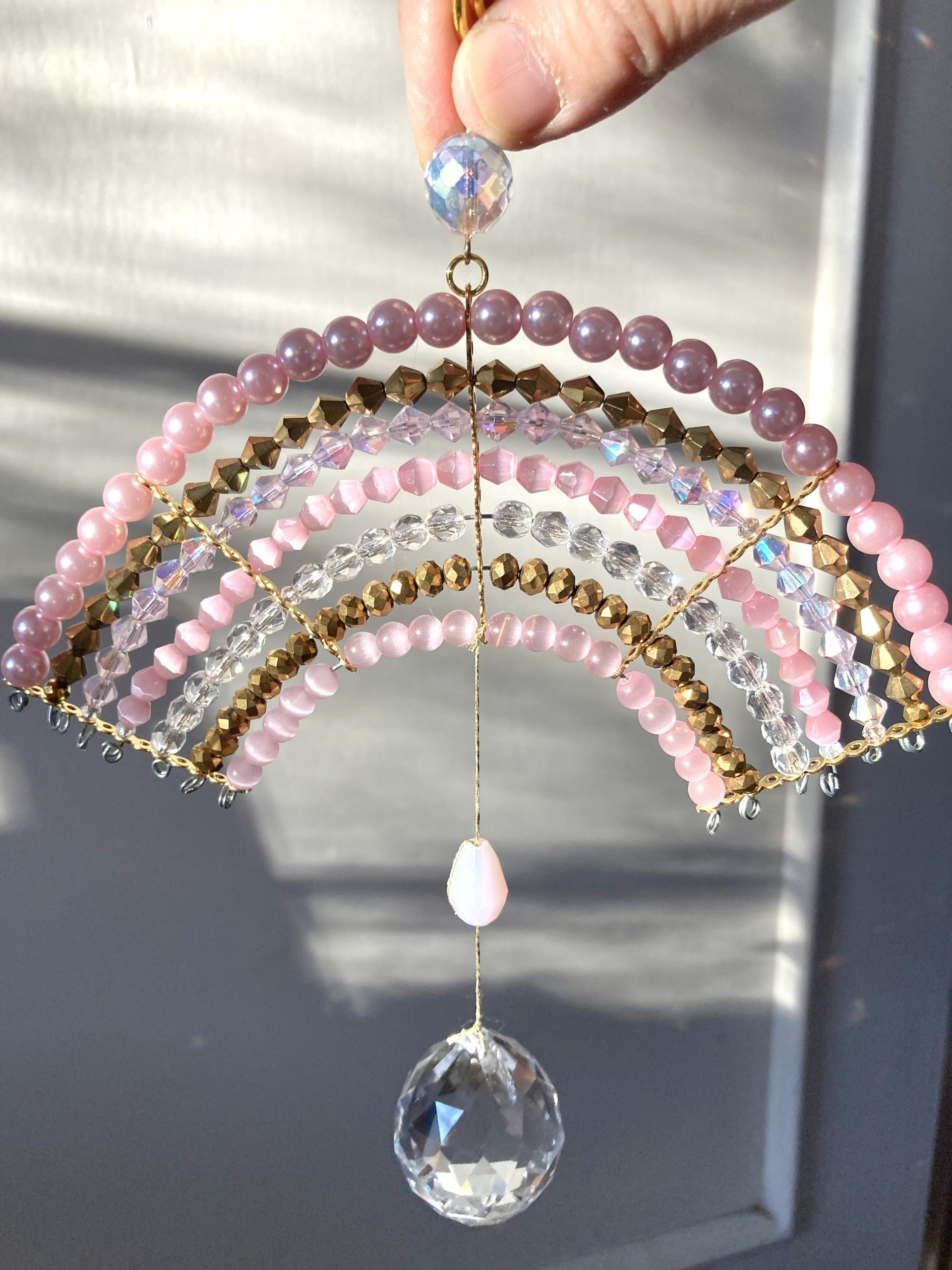 Handmade Pink & Gold Rainbow Suncatcher