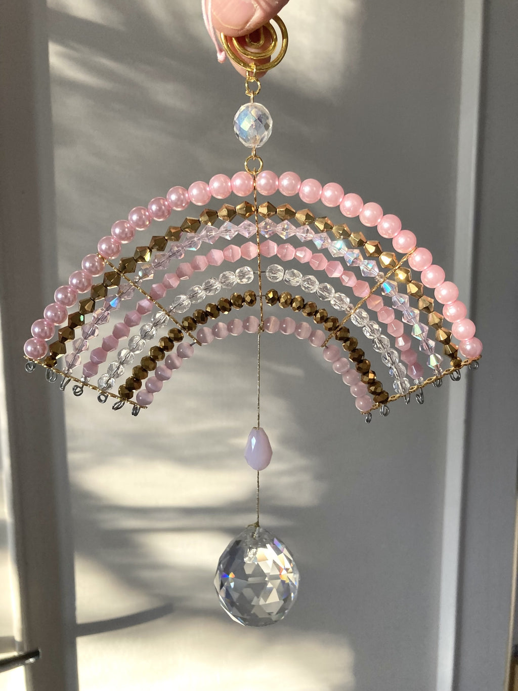 Handmade Pink & Gold Rainbow Suncatcher