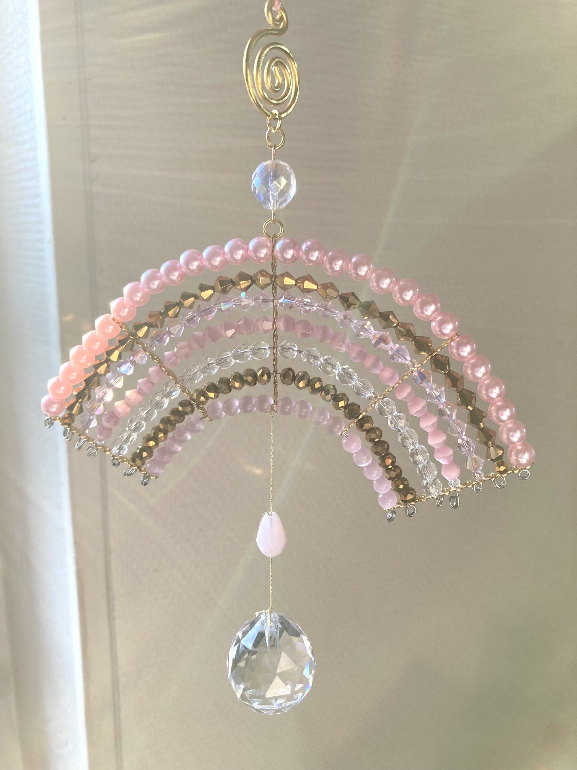 Handmade Pink & Gold Rainbow Suncatcher