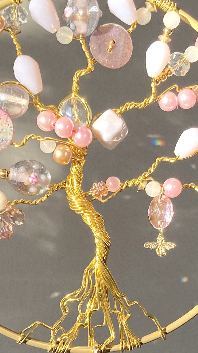 Handmade Pink & Gold Tree of Life Suncatcher