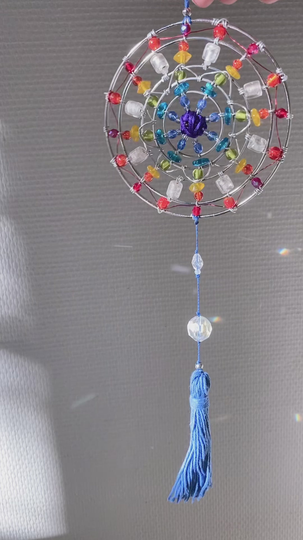 Handmade Rainbow Mandala Suncatcher with Tassel