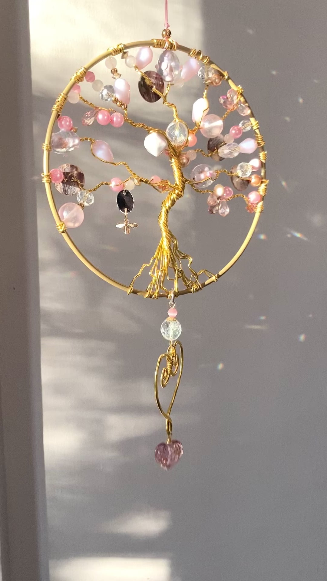 Handmade Pink & Gold Tree of Life Suncatcher