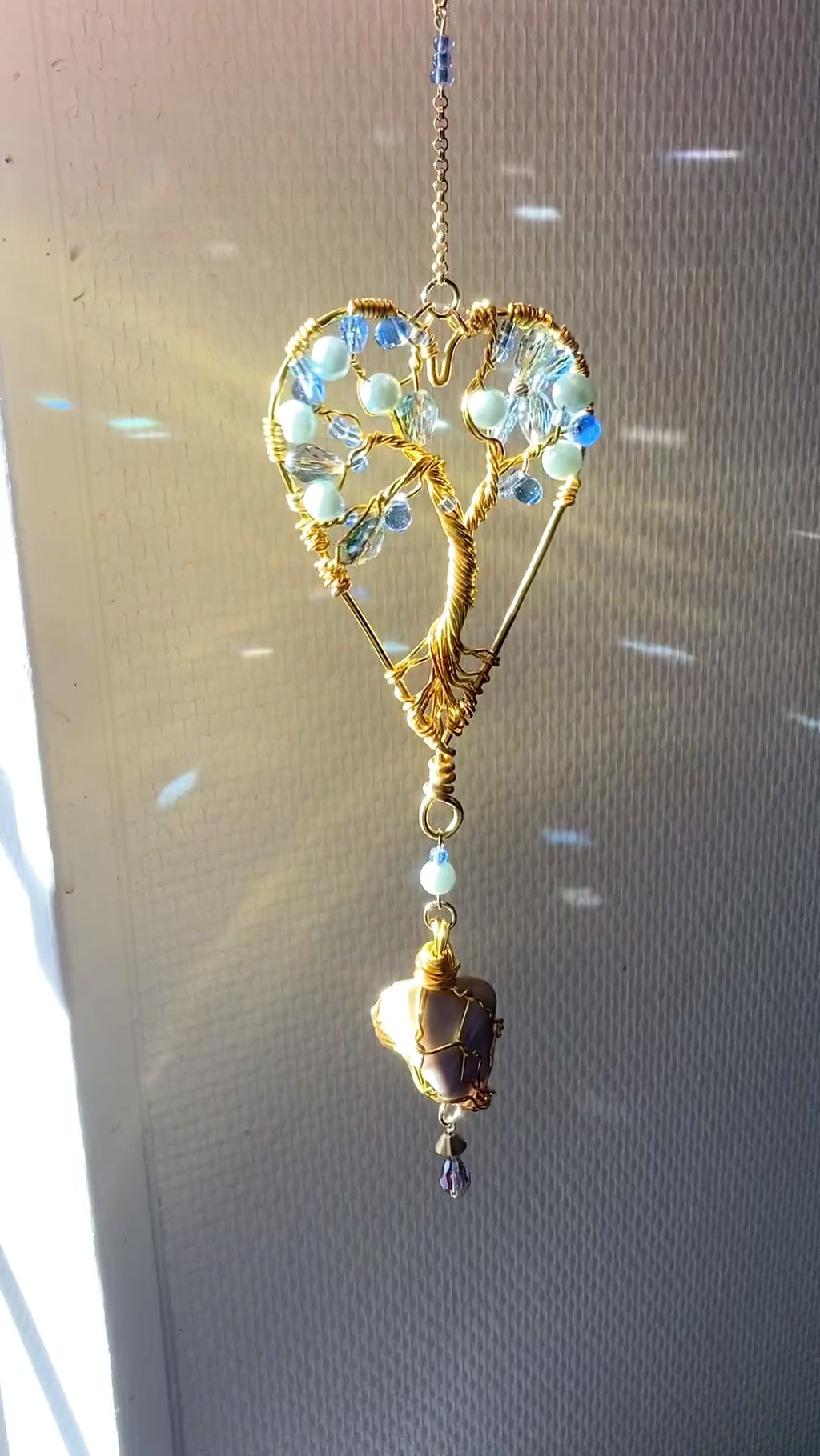 Handmade Heart Tree of Life Suncatcher with Chalcedony Stone