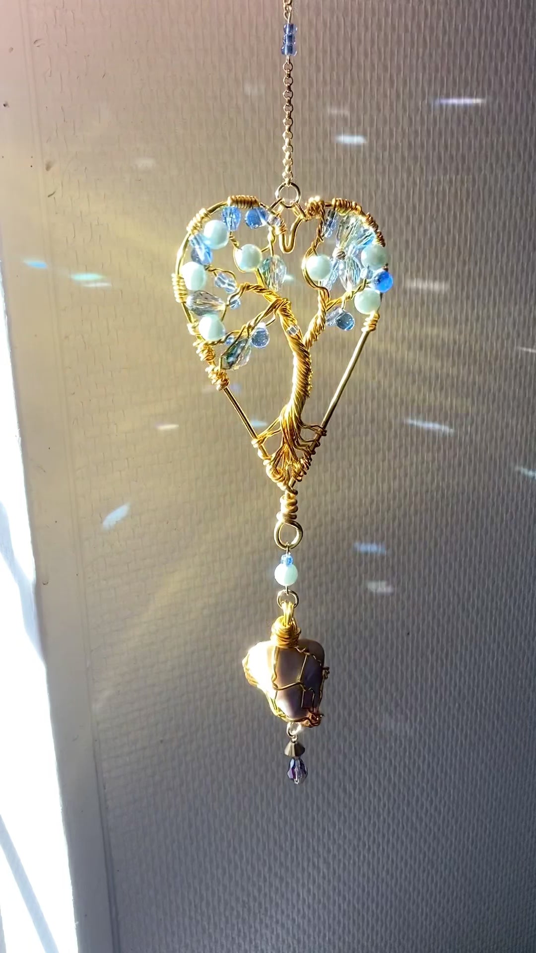 Handmade Heart Tree of Life Suncatcher with Chalcedony Stone