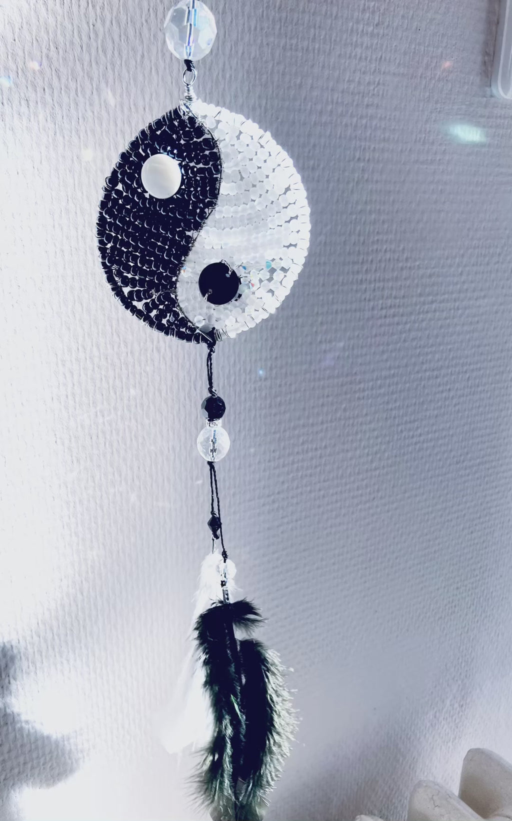 Handmade Yin Yang Balance Suncatcher with Feathers