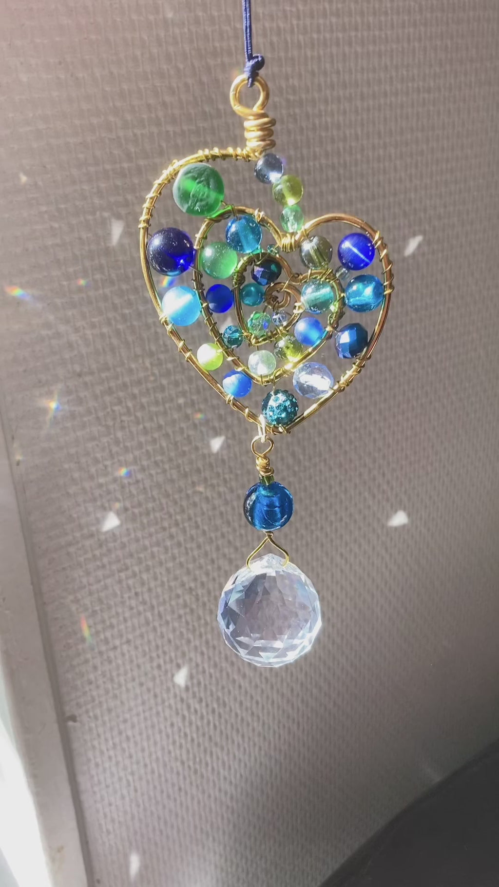 Handmade Spiral Heart Suncatcher - Gold, Green & Blue