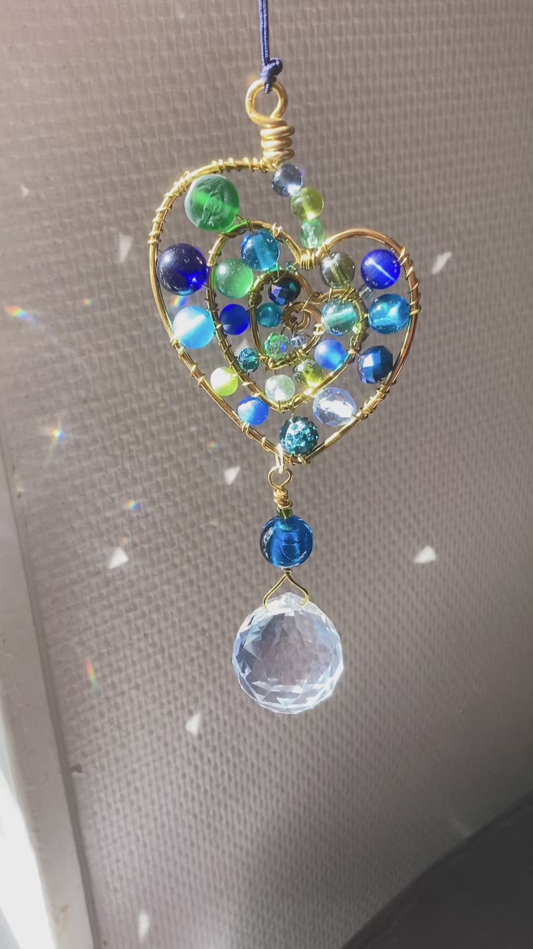 Handmade Spiral Heart Suncatcher - Gold, Green & Blue
