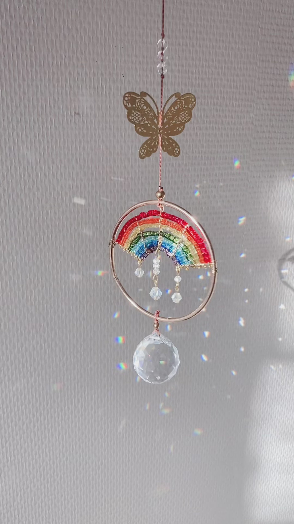 Handmade Golden Butterfly & Rainbow Suncatcher