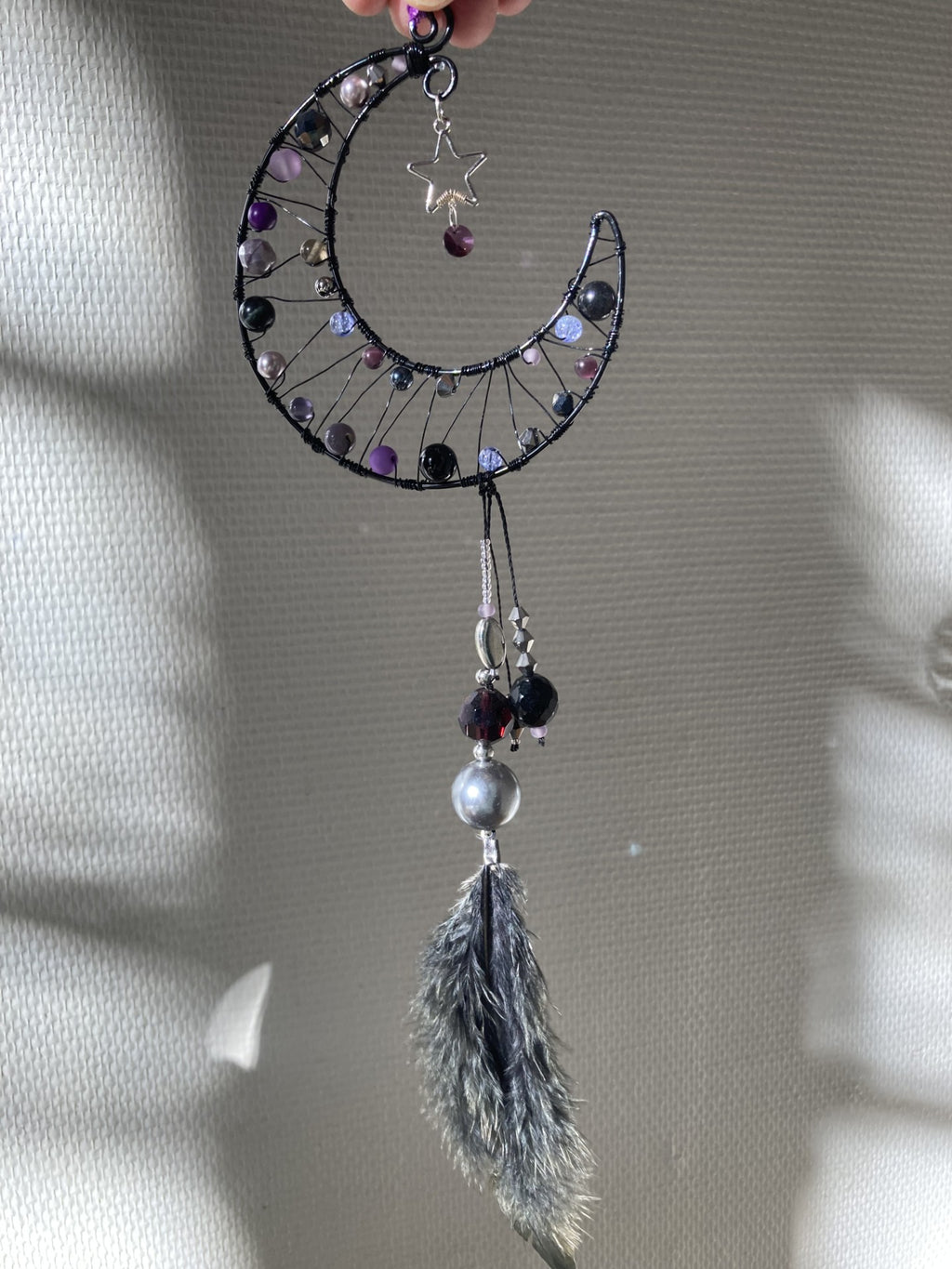 Handmade Crescent Moon Decoration - Black & Purple