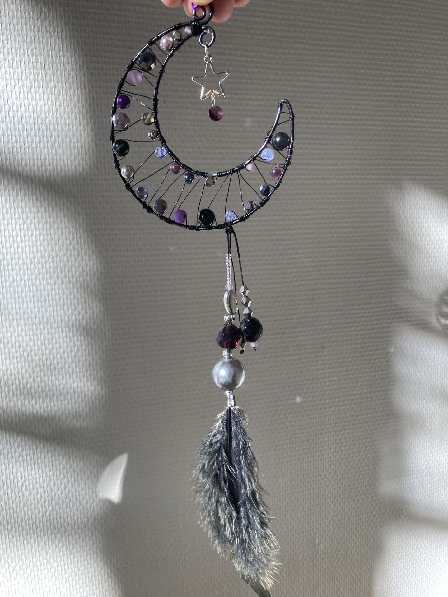 Handmade Crescent Moon Decoration - Black & Purple