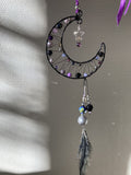 Handmade Crescent Moon Decoration - Black & Purple