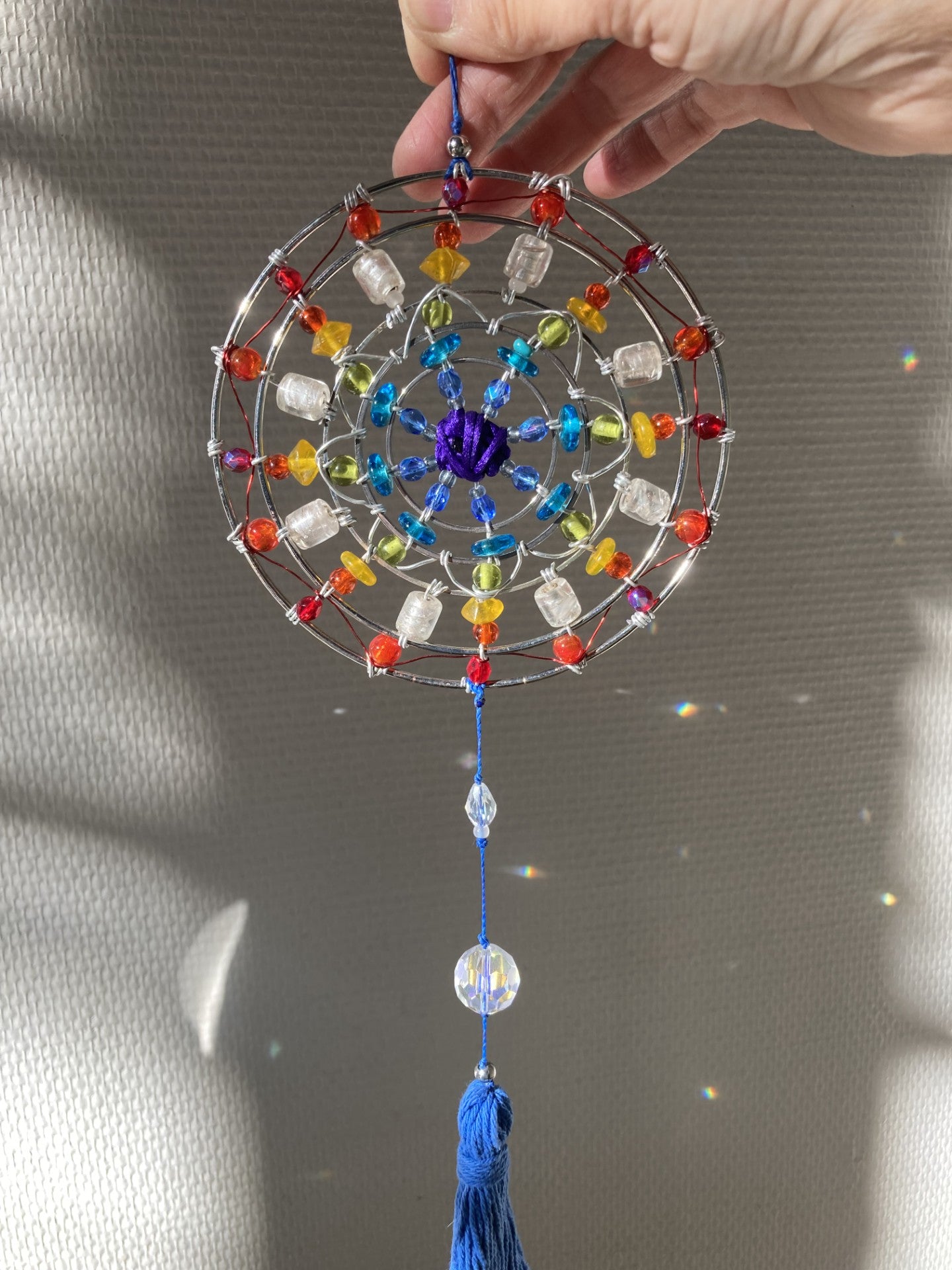 Handmade Rainbow Mandala Suncatcher with Tassel