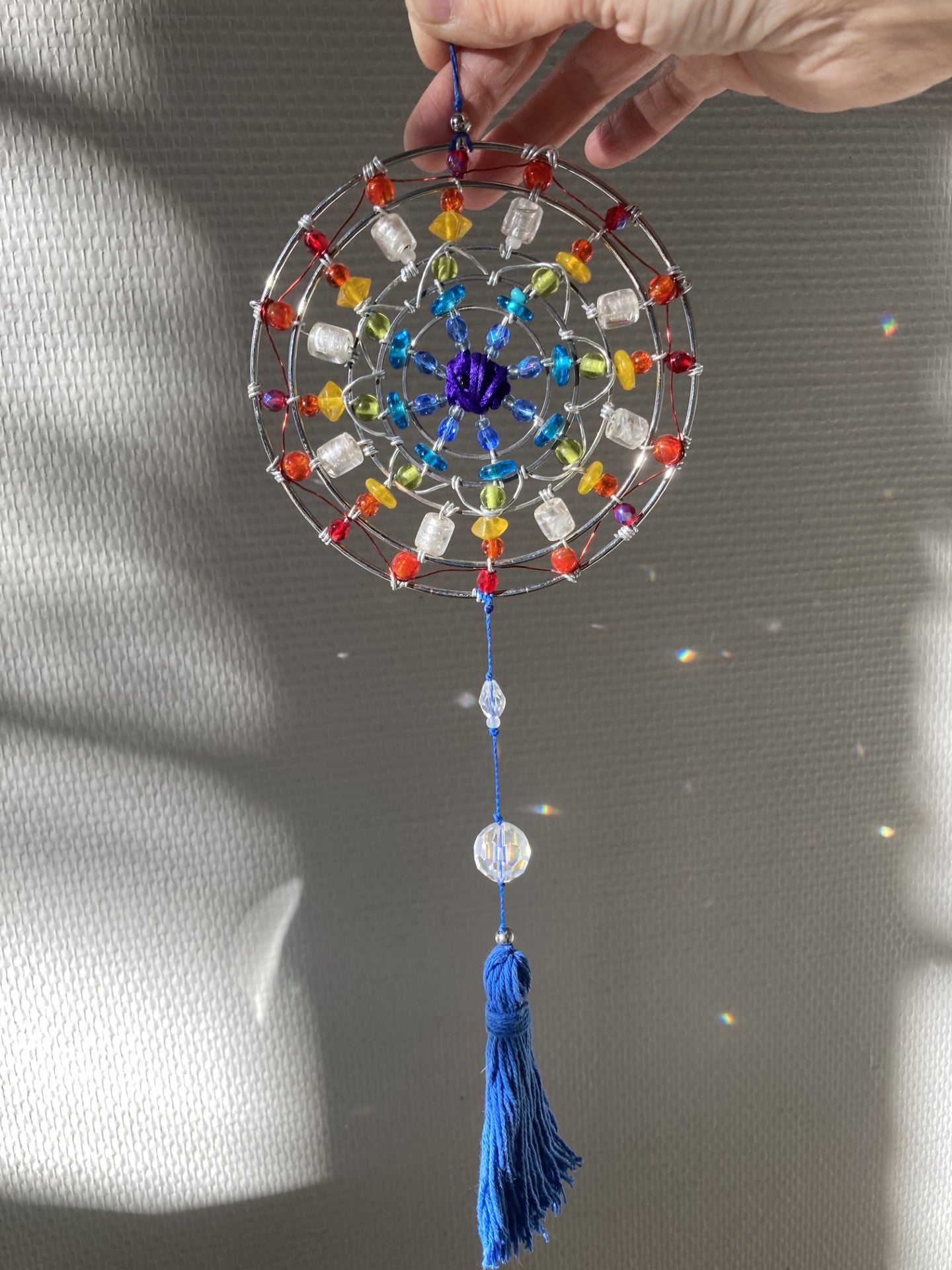 Handmade Rainbow Mandala Suncatcher with Tassel
