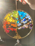 Handmade Rainbow Tree of Life Suncatcher with Glass Pendant