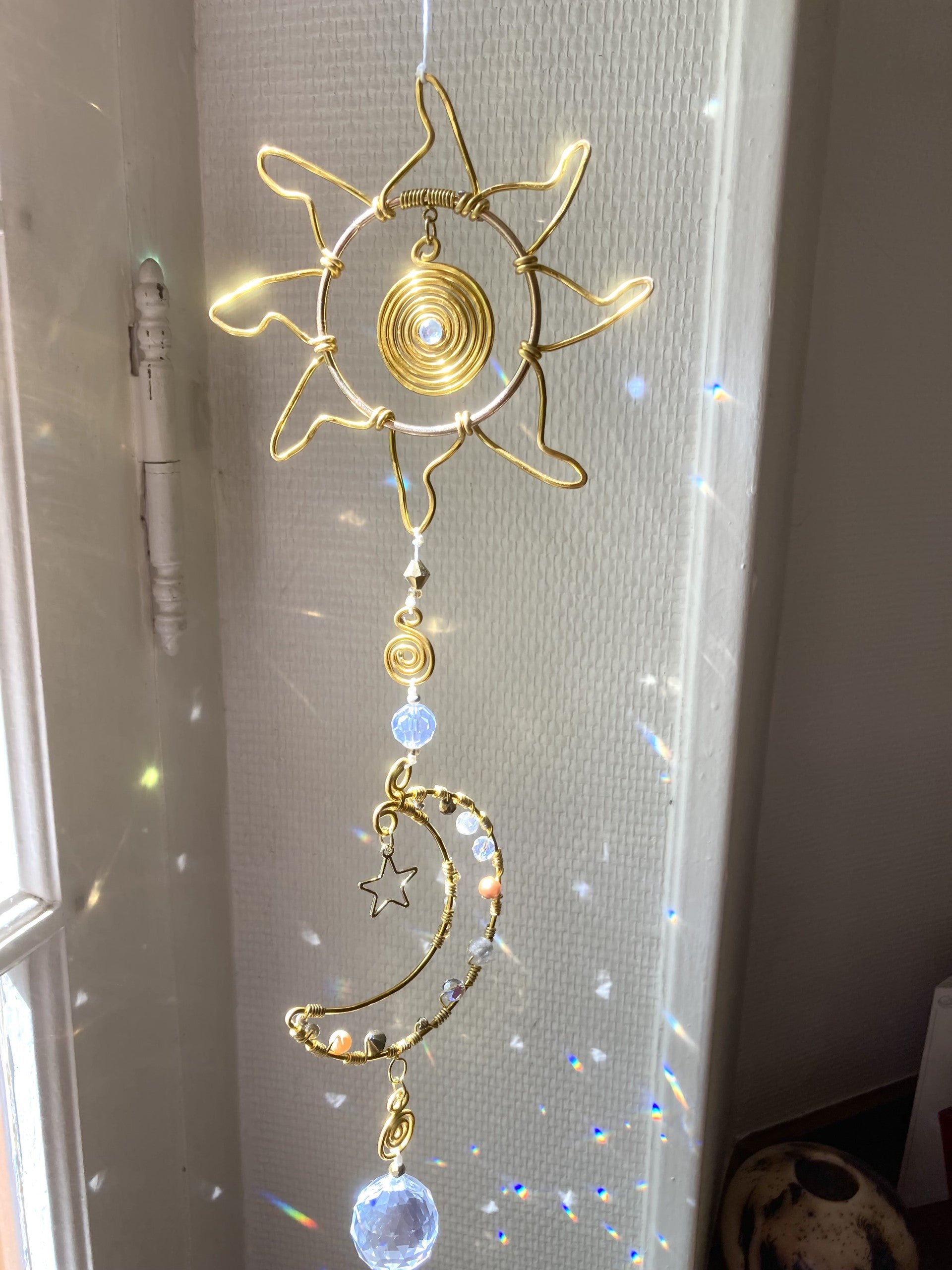 Handmade Celestial Sun and Moon Suncatcher