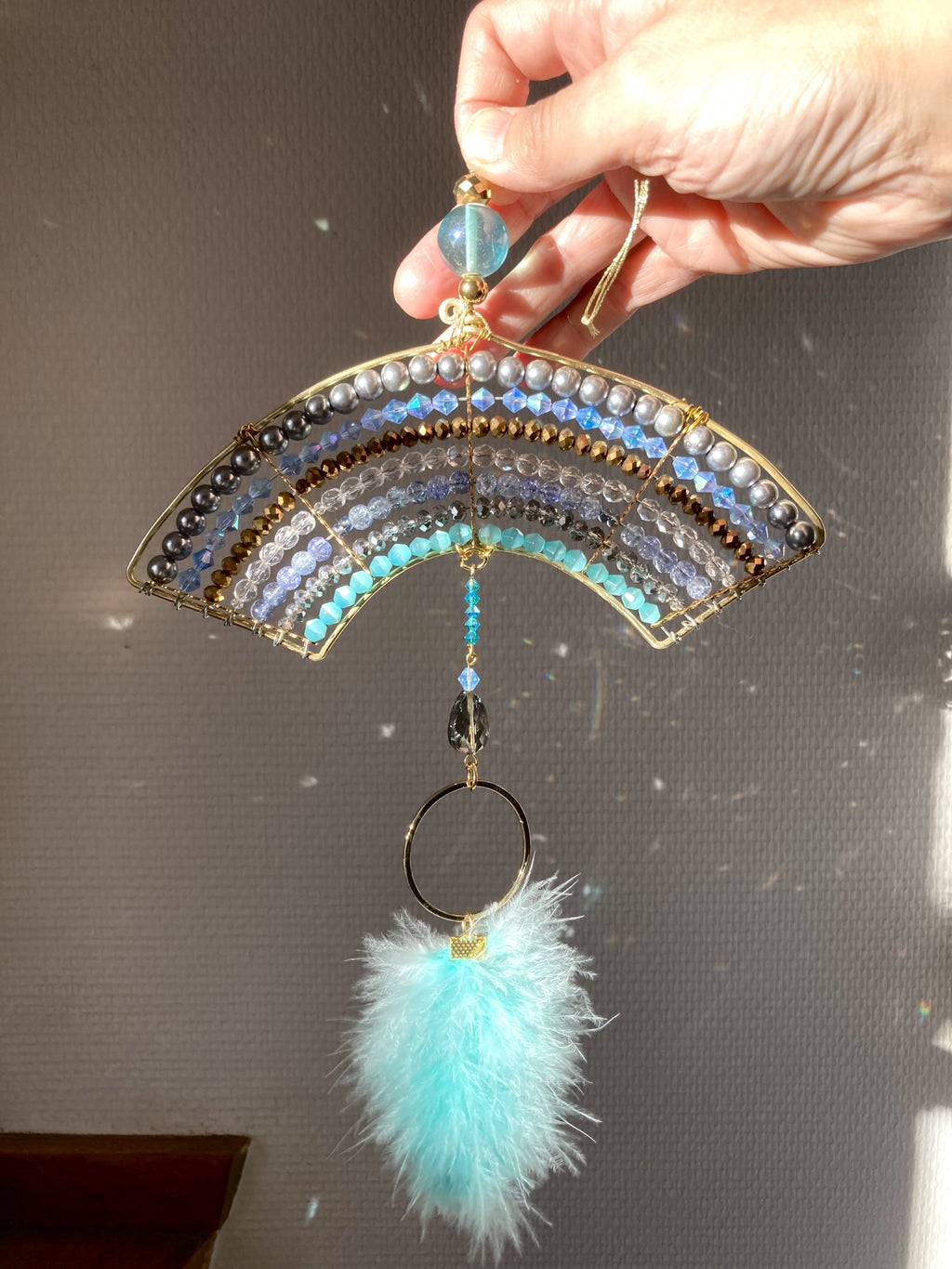 Arched Rainbow Suncatcher - Turquoise, Lilac & Gold