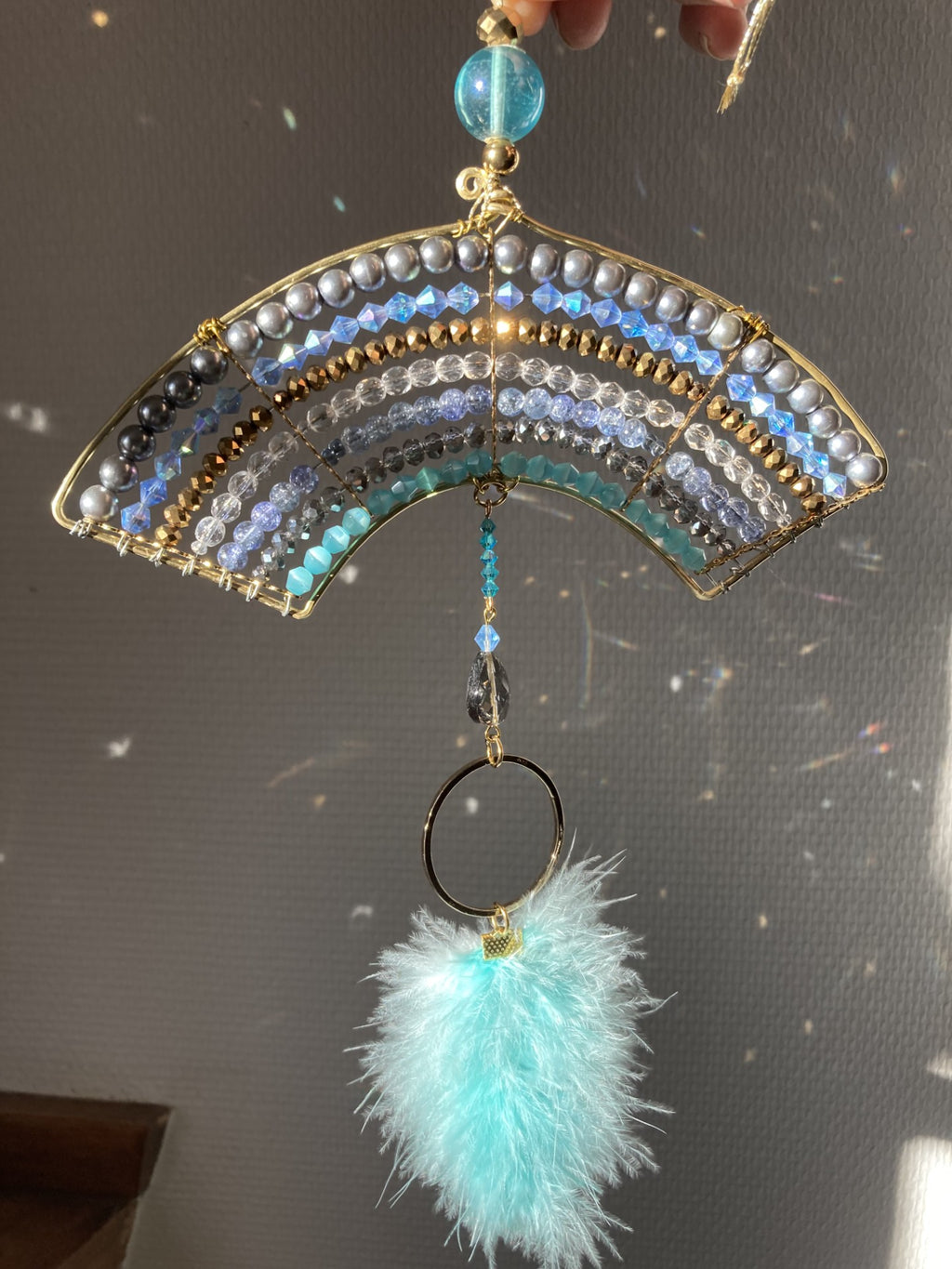 Arched Rainbow Suncatcher - Turquoise, Lilac & Gold