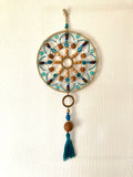 Handmade blue and wood mandala wall decoration